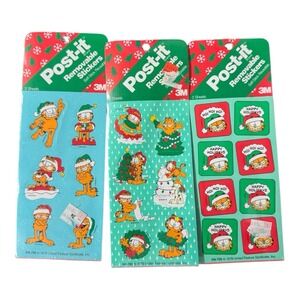 Garfielde Christmas Stickers, Post-It, Reusable Removable, Vintage Holiday Lot 3